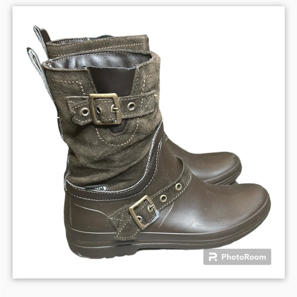 Santana Canada Waterproof Boots Cayley Suede / Rubber Brown Rain Boots Size 8 - Picture 1 of 16